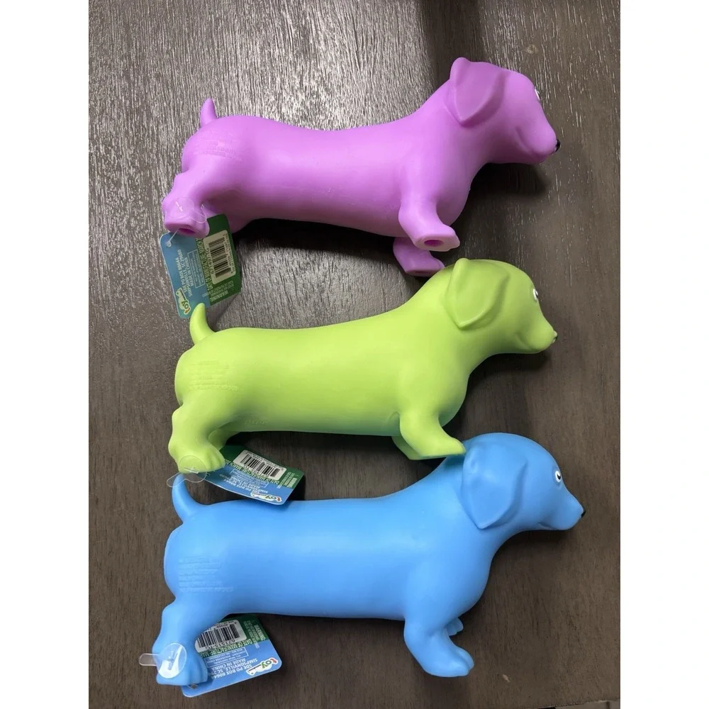 Squeezy Dachshund Squeeze Toy Lot of 3 Blue Purple Green Multicolor- 7in